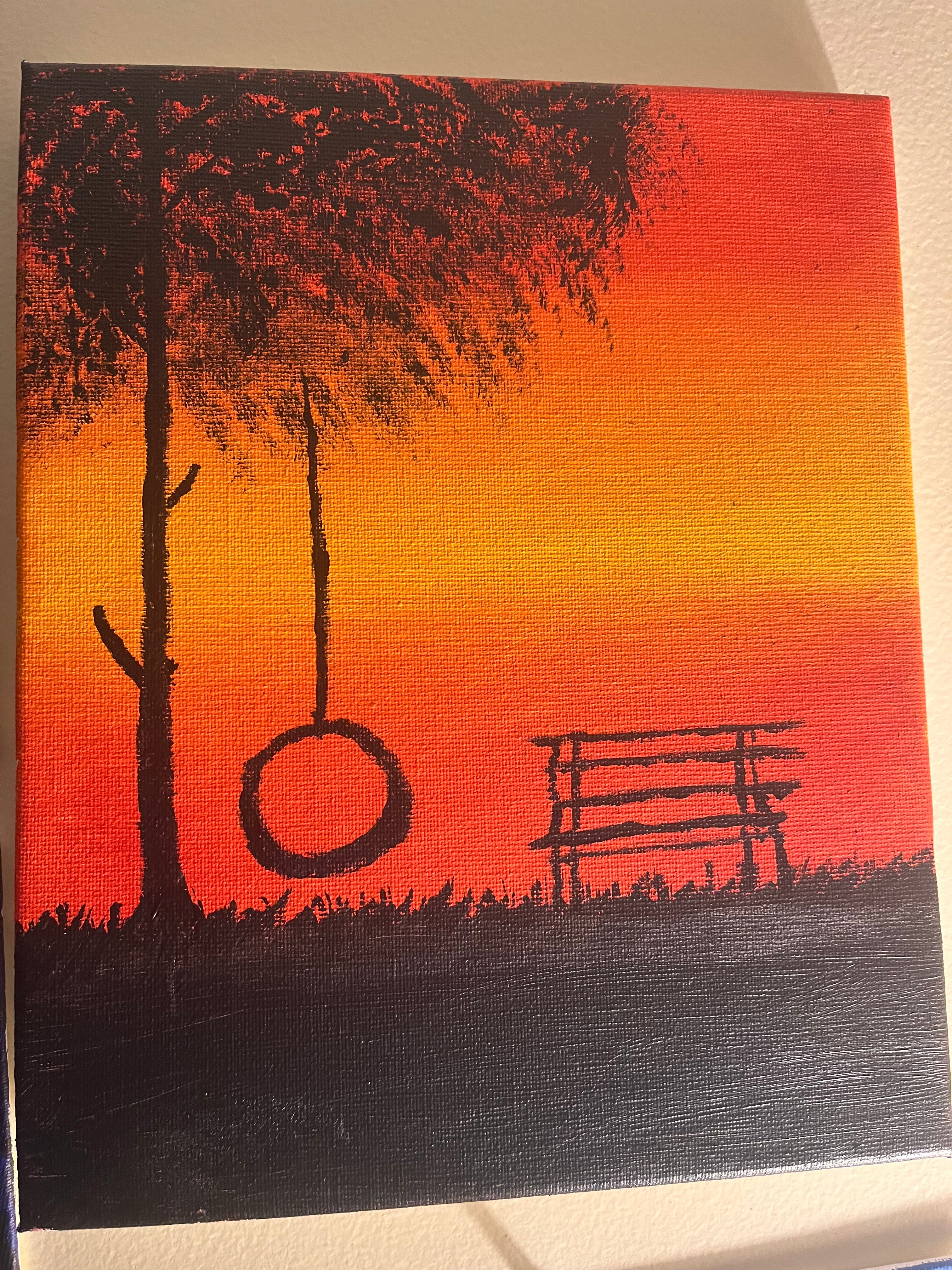 Golden Hour Tire Swing – Original Canvas Painting