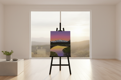 Mountain Sunset Reflection – Original Canvas Painting in Minimalist Living Room