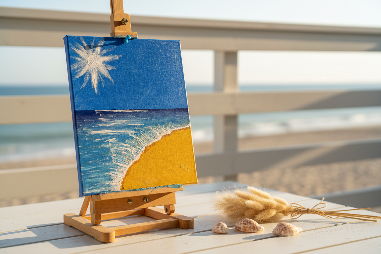 Sunny Beach Scene – Original Canvas Painting in Coastal Setting